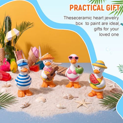 Soulchen 17 Pcs Paint Your Own Summer Beach Goose Ceramic Paint Craft Set Include 12 Unpainted Ceramic Geese, 2 Strips of Paints with 2 Brushes 1 Palette Toys Gift for Birthday Christmas - style: Summer Goose