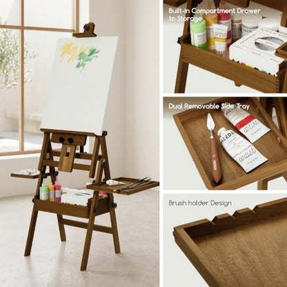 MEEDEN Painting Easel with Storage: H-Frame Beech Wood Art Easel for Adults, Artists, Students, Beginners - Adjustable 50"-80" H, Holds Canvas Up to 47 Inches - color: Walnut