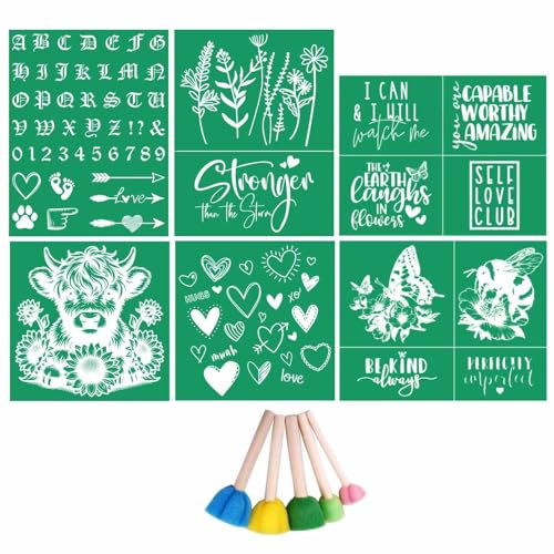 11PCS Sunflower Silk Screen Stencils Self Adhesive Be Kind Screen Printing Stencil Reusable Love Mesh Stencils Wildflower Chalk Transfers for Chalk Paste Paint on Wood,Fabric,DIY Garden Decor Art - color: 11 pcs flowers stencils