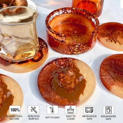 15 Pcs Coaster Resin Molds Silicone,Mold for Epoxy Resin Coaster Molds with Round Square Shape Holder Mold for Epoxy, for DIY Art Craft Cup Mats - color: 15 Pcs Coaster Resin Molds Silicone