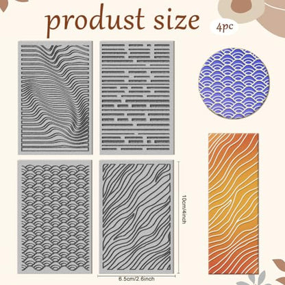 CHGCRAFT 4 Sheets Art Simple Lines Clay Texture Mat Wavy Patterns Polymer Clay Texture Sheets DIY Tools for Pottery Earring Jewelry Making Stamp Engraving Machines, 4x2.6inch - style: Simple Lines