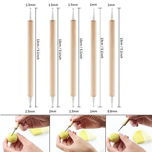 COMIART 5-Piece Dual-Ended Ball Stylus Tool Set - Wooden Handle with Stainless Steel Tips for Clay Sculpting, Embossing, Nail Art, Mandala Rock Painting & Pattern Tracing