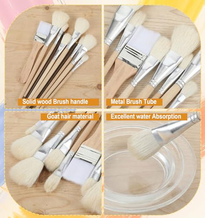 10 Pcs Mop Brush for Acrylic Painting, Goat Hair Blend Mop Brush, Art Blending Brushes for Acrylic, Ceramics & Watercolor Painting