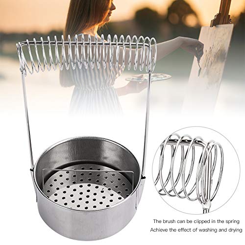Paint Brush Washer, Stainless Steel Brush Washer for Painting, Paint Brush Cup, with Wash Tank Filter Screen Holder Spring, to Clean and Dry Paint Brushes (Not for Large Brushes)