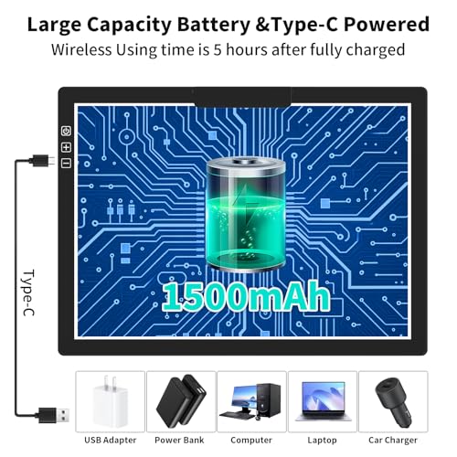 HIUKCOLED Rechargeable A4 Light Pad, Battery Powered Light Board with Top Clip＆Stand, Stepless Dimmable＆6-Level Brightness Adjustable, Wireless LED Tracing Box for Diamond Painting,Drawing,Sketching - style: A4 Clip