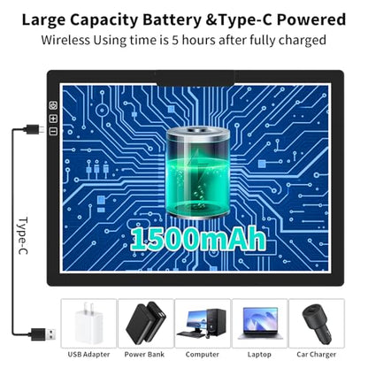 HIUKCOLED Rechargeable A4 Light Pad, Battery Powered Light Board with Top Clip＆Stand, Stepless Dimmable＆6-Level Brightness Adjustable, Wireless LED Tracing Box for Diamond Painting,Drawing,Sketching - style: A4 Clip