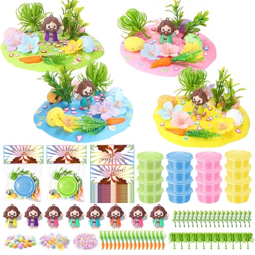 Tinlade 273 Pcs/24 Set Air Dry Clay Spring Crafts with Colorful Modeling Clay Resin Figurines Foam Eggs Flowers Grass Card Bag for Christian Party Favors Stuffers Goodie Bag Filler(Jesus) - style: Jesus
