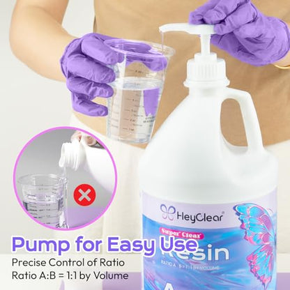 HeyClear 2 Gallon Epoxy Resin Kit with Pumps, Crystal Clear and Hard Upgraded 2 Part Resin and Hardener Resina Epoxica for Casting Coating, Countertop, Table top, Wood, Art DIY Handcraft Jewelry - size: 2 Gallon