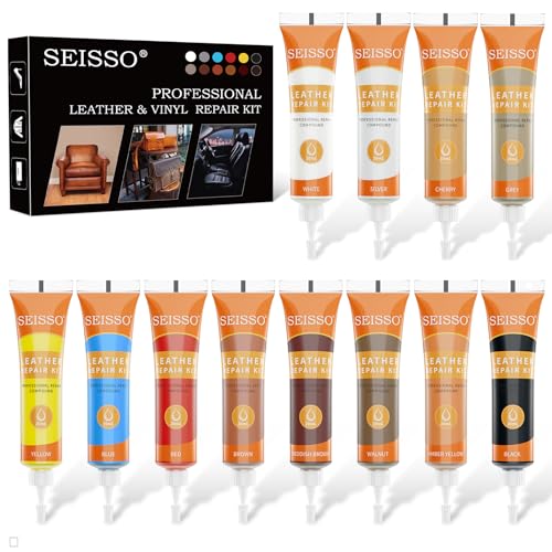 12 Colors Leather Repair Kit for Furniture, Vinyl Repair for Car Interior Seats Couch Sofa, Leather Filler Repair Scratches Fade Leather Paint for Bag Shoes, Restore PLeather, Bonded, Italian, Genuine - color: 12 Color Leather Repair Kit (12 PCS, 20ML/PC)