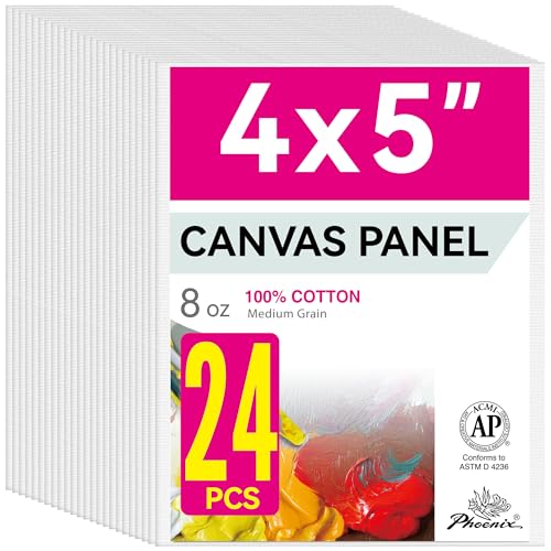 PHOENIX Small Painting Canvas Panels 4x5 Inch, 24 Bulk Pack - 8 Oz Triple Primed 100% Cotton Acid Free Canvas Boards for Painting, White Blank Flat Canvas Boards for Acrylic, Oil Paints - color: White - Bulk Pack, size: 4" x 5"