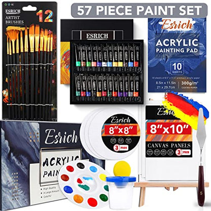 Acrylic Paint Set,57 PCS Professional Painting Supplies with Paint Brushes, Acrylic Paint, Easel, Canvases, Painting Pads，Palette, Paint Knife, Brush Cup and Art Sponge for Hobbyists and Beginners - style: 57