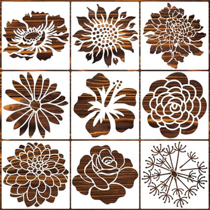 Large Flower Stencils for Walls 14inch Fence Stencil for Outdoors Floral Stencils Reusable Rose Hibiscus Daisy Sunflower Stencil for Wood Wall Furniture Fabrics DIY Decor - style: Flowers
