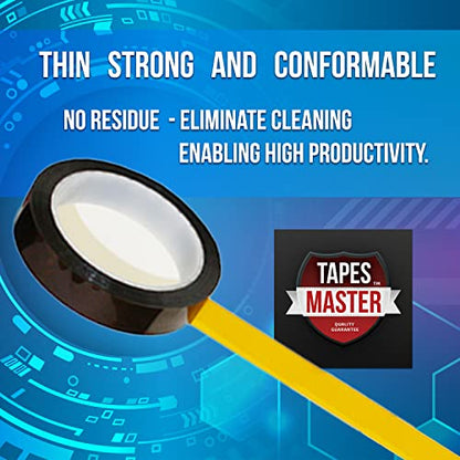 Tapes Master 5 Rolls - 1/4" x 36 Yds 1 Mil Kapton Tape - Polyimide High Temperature Heat Rresistant Tape with Silicone Adhesive - No Residue - color: 5 Rolls - 1/4" x 36 Yds, size: 1 Mil