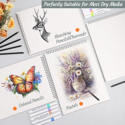 12 Pack Sketch Book, 9 x 12 Inch Sketchbook, 68lb/100gsm Top Spiral Bound Sketch Pad, Acid Free Art Supplies Drawing Painting Sketching Paper for Adults, Beginners, Artists (30 Sheets Each) - color: Light Cyan, size: 9 × 12Inch（12 Pack）