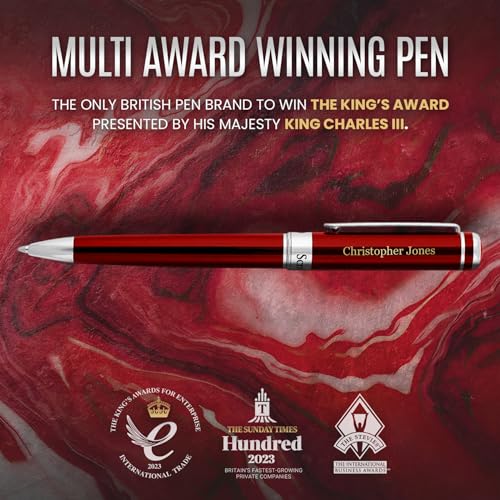 Scriveiner Personalized Deep Crimson Red Ballpoint Pen - Stunning Red Lacquer Luxury Pen with Chrome Finish, Schmidt Ink Refill, Engraved Ball Point Gift Set for Men & Women, Custom Engraving - color: 9. Crimson Red with Chrome (Personalized)