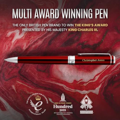 Scriveiner Personalized Deep Crimson Red Ballpoint Pen - Stunning Red Lacquer Luxury Pen with Chrome Finish, Schmidt Ink Refill, Engraved Ball Point Gift Set for Men & Women, Custom Engraving - color: 9. Crimson Red with Chrome (Personalized)