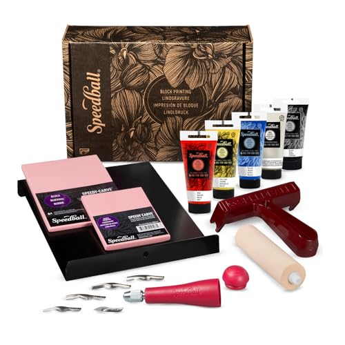 Speedball Deluxe Block Printing Kit - Includes Inks, Brayer, Bench Hook, Lino Handle and Cutters, Speedy-Carve Block, Mounted Linoleum Block (3472) - size: Deluxe Block Paper Kit