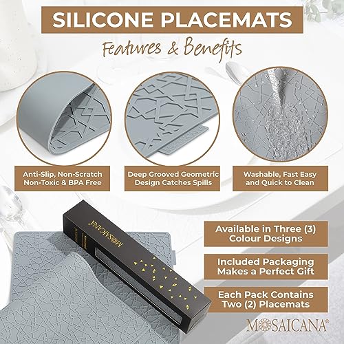 Modern Silicone Placemat Set of 2- Table Protector for Dining Room Table, Kitchen, Craft Mat- Non-Toxic, Anti-Slip, Dishwasher Safe, BPA Free, Heat Resistant - (Gray) - color: Gray