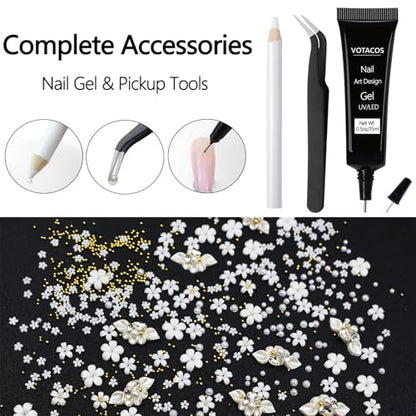 Nail Art Charms with Rhinestones Glue Gel White Flatback Pearls Luxurious Nail Charms Supplies Accessories Gold Steel Ball Nails Gems Jewelry Pearls for Women Nails Design - color: Colorful-08