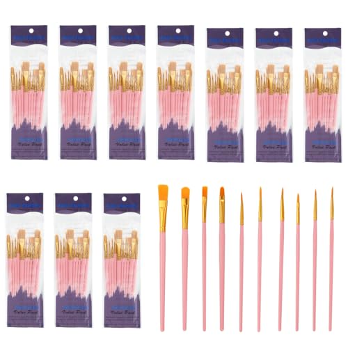 PATIKIL Paint Brushes Set, 100Pcs Acrylic Paint Brush Nylon Hair for Watercolor Oil Painting Miniature Detailing Rock Painting, Red - color: Red