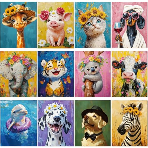 Sherr 12 Pcs Pre Drawn Canvas Pre Printed Canvas for Adults Sip and Paint Party Canvases Painting Kit for Summer Easter Mother's Day Party Favor(Flower Animals,8 x 10 Inch) - size: 8 x 10 Inch, style: Flower Animals