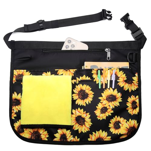 Waterproof Server Apron for Women with 5 Pockets,Quickly Put on and Take off Waitress Aprons,Work Apron for Bartender Barista - color: Sunflower