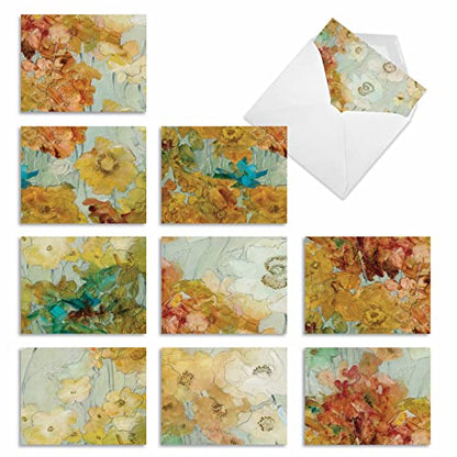 The Best Card Company - 10 Boxed Note Cards with Flowers - Blank Assorted Floral Notecards Bulk (4 x 5.12 Inch) - Batik Blossoms M6590OCB - style: Batik Blossoms
