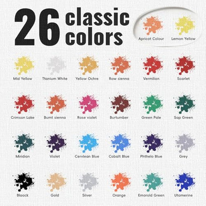 26 Colors Fabric Paint Set, 30ml Bottles Textile Paint for Clothes, Canvas, Shoes, DIY Craft & Fabric Projects, Permanent Soft Fabric Paint for Beginners & Artists