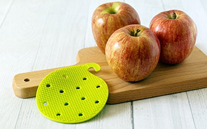 Vegetable Scrubber Brush : Double Sided Fruit and Vegetable Scrubber - Multi Use: Potato Scrubber - Carrot Brush - Trivet - Jar Opener by Cestari Kitchen - color: Green