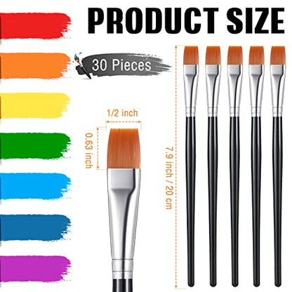 Zonon 30 Pieces Paint Brushes Bulk Small Flat Top Acrylic Oil Paint Brush for Artists Mini Touch up Crafts Detail Painting(1/2 Inch,Black) - color: Black, size: 1/2 Inch