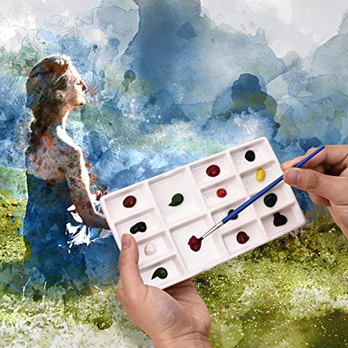 8 Inch 14 Wells Artist Ceramic Paint Palette, Rectangle Ceramic 14-Wells, White
