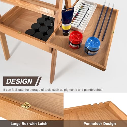 Beech Wood Painting Easel with Storage Drawer and 2 Palettes, H-Frame Adjustable Art Wooden Easel Stand with Signature Box for Adults, Students,Sturdy Canvas Holder up to 36'' - style: Easel Max