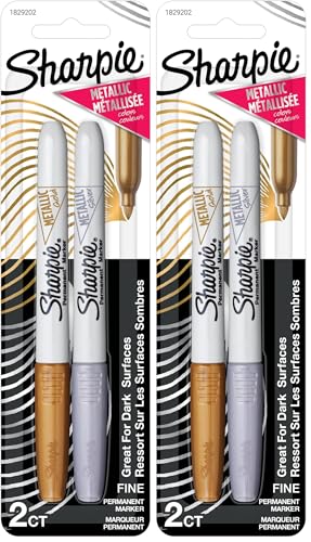 SHARPIE Metallic Fine Point Permanent Marker, Assorted Colors, 1829202, 2 Count (Pack of 2) - size: 2 Count (Pack of 2)