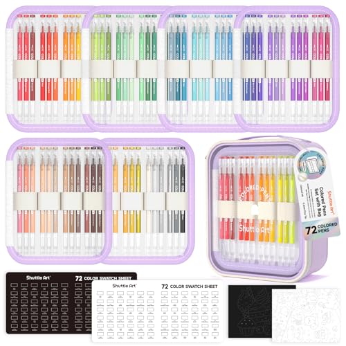 Shuttle Art Colored Pens, 72 Vibrant Colors Cute Journal Pens 0.6mm Fine Point Colored Gel Pens for Black Paper in Portable Bag for Coloring Writing Drawing Journaling Note Taking School Office Home - color: 72 Colors with Bag