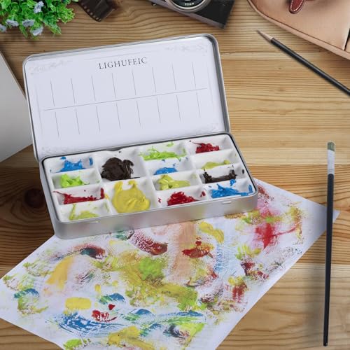 Travel Watercolor Palette,Portable Ceramic Palette with 14 Well,Metal Paint Box with Porcelain Palette(Silver Box) - color: Silver