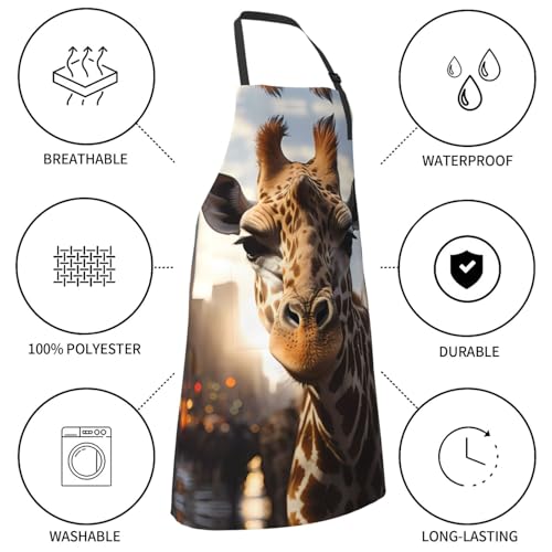 Prancing Brown Horse Heavy Duty Waterproof Apron with Pockets for AdultsResistant Grilling, Gardening, Painting - color: New York Giraffe Street