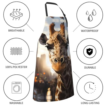 Prancing Brown Horse Heavy Duty Waterproof Apron with Pockets for AdultsResistant Grilling, Gardening, Painting - color: New York Giraffe Street