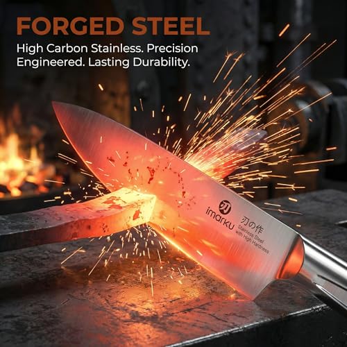 imarku Japanese High Carbon Stainless Steel Knife Set with Block, Precision-Forged Gyutou Kitchen Knives with Built-in Sharpener, Ultra-Sharp 10–15° Edge, Ergonomic Non-Slip Handle, Dishwasher Safe - color: Silver Gray