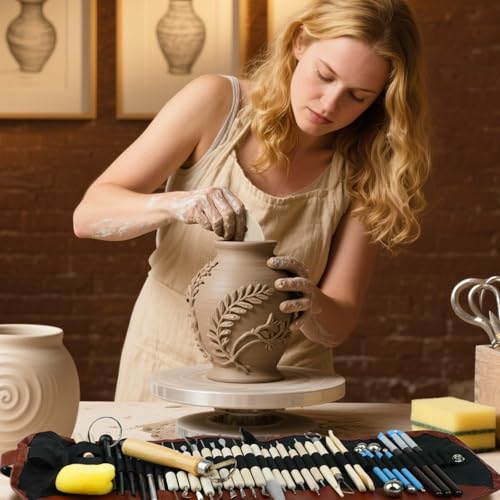 ROLYTA 41PCS Clay Sculpting Tools Kit, Pottery Tools with Organizer Storage Bag, Wooden, Stainless Steel Plastic Clay Tools, Sculpting Tool for DIY Handcraft, Modeling, Ceramic Carving