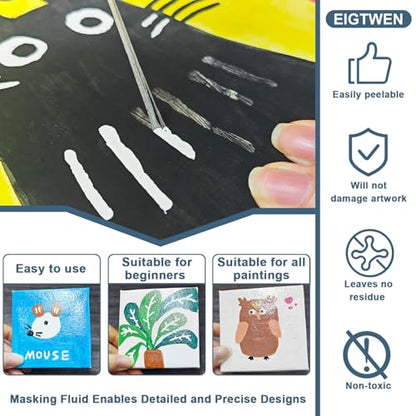 EIGTWEN Art Masking Fluid and Gloss Varnish for Acrylic Painting, It Prevents Paint from Adhering to The Masking Area,Easily Removable, Leaving No Residue