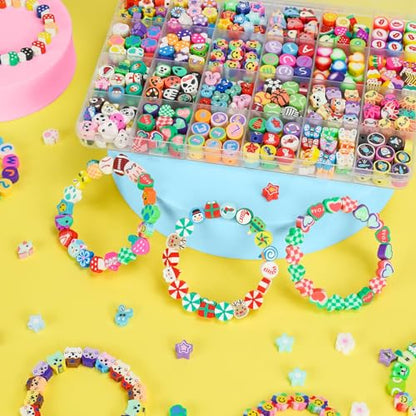 Gionlion 500 Pcs Polymer Clay Beads Bracelet Making Kit，24 Style Animal Fruit Flower Butterfly Bunny Pony Letter Beads Charms for Jewelry Making, DIY Art and Crafts Toys Gifts for 4+ Year Old Kids - style: Beginner