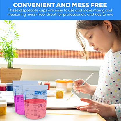 16 Oz Paint Mixing Cups - Bulk Pack of 100 Graduated Mix Cups - Use for Painting, Resin, Epoxy, Art, Kitchen, Cooking, Baking - Liquid Measuring Mixing Ratios ratios on Side