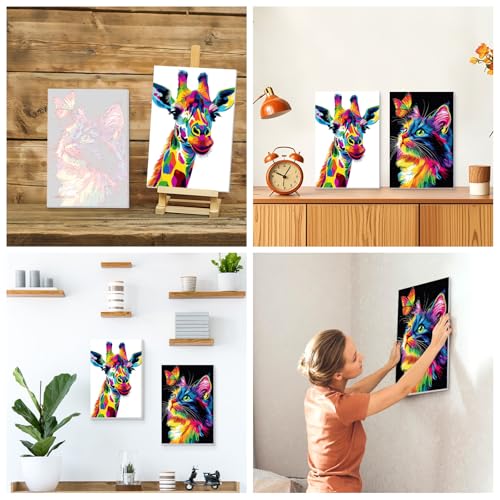 KEYIFA 2 Pack Paint by Numbers Kit, Stretched Canvas Boards for Painting for Adults, Crease-Free Acrylic Oil Painting for Students Favor Sip & Paint Party Supplies, Giraffe + Colourful Cat (8x12in)