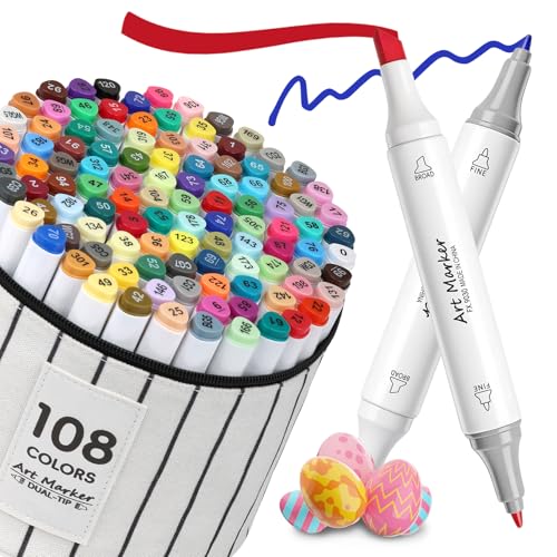 IONSGAKO 108 Colors Alcohol Markers Set,Dual Tip Coloring Markers for Adult | Markers Coloring Books No Bleeding, Art Markers for DIY Crafts Art Supplies Easter Gift Drawing Wood, Fabric, Canvas, Glass - color: 108 Colors