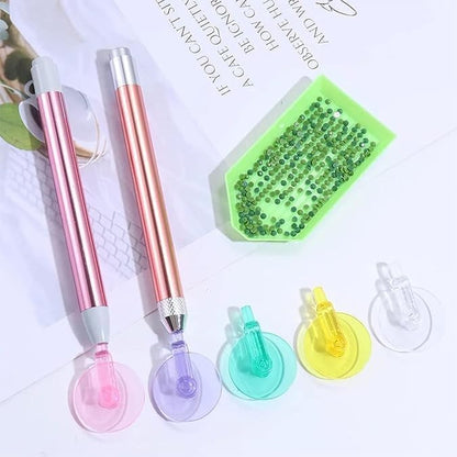 6Pcs Diamond for Painting Pen Scroll Wheel with Adhesive Tape Set,360 Fast Point Drill Pen Head,Diamonds Picker Roller for DIY Craft Painting Tool Diamond for Painting Kits and Accessories