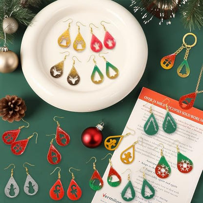 4 Pack Christmas Resin Earring Molds, Various Shapes Waterdrop Snowflake Snowman Elk Gingerbread Man Santa Claus Christmas Tree Silicone Mold for DIY Making Earring Pendant Jewelry Gift - color: 4 Pack Waterdrop Christmas Earring Molds