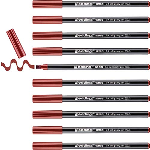 edding 1255 5 mm Calligraphy Pen - Crimson Lake (Pack of 10) - color: 15: 10 Pens - Crimson lake