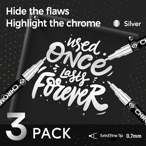 Pagather 3Pcs Chrome Paint Markers, Silver Permanent Mirror Liquid Chrome Pens for Plastic, Metal, Model, Jewelry, Wheel Painting, Touch Up & Repair Kit, DIY Art Projects - style: 3PCS Silver