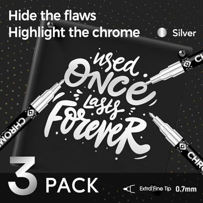 Pagather 3Pcs Chrome Paint Markers, Silver Permanent Mirror Liquid Chrome Pens for Plastic, Metal, Model, Jewelry, Wheel Painting, Touch Up & Repair Kit, DIY Art Projects - style: 3PCS Silver