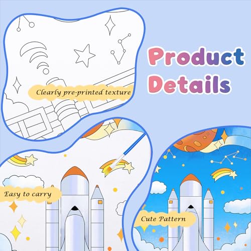 12 Packs Pre Drawn Canvas to Paint, Space Party Favors Pre Printed Canvas, Pre Stretched Canvas Outline Painting Boards for Beginners, Party Favor (5" X 7") - style: Space